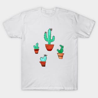 Potted Cactus Pattern T-Shirt